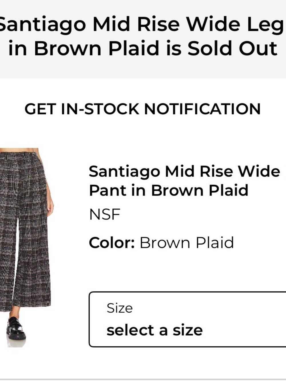 NSF Santiago Mid rise wide leg pant plaid - Picture 5 of 5